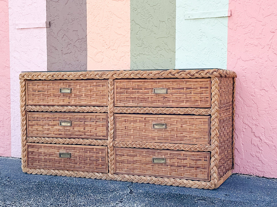Braided Rattan Wrapped Dresser