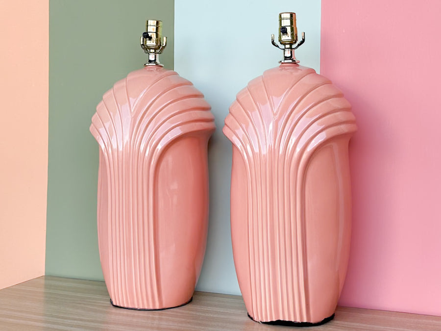 Pair of Coral Art Deco Lamps