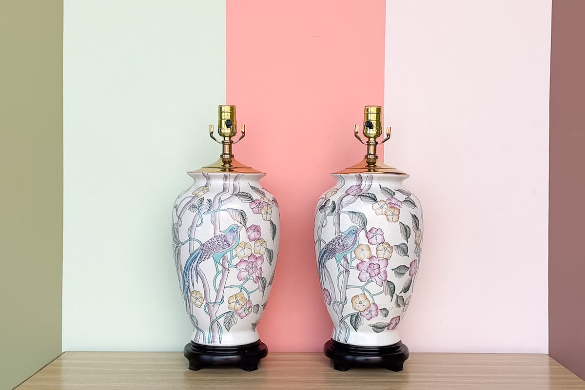Pair of Colorful Bird Lamps