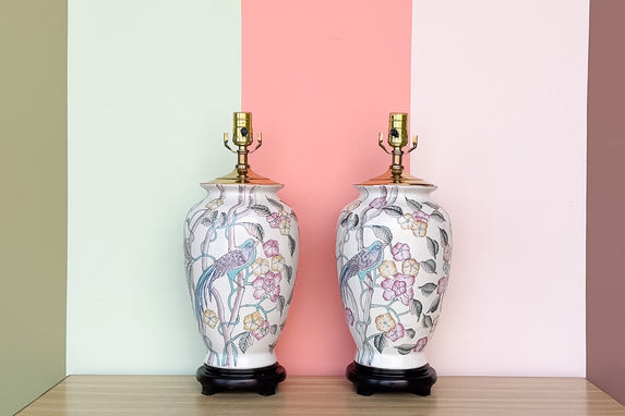 Pair of Colorful Bird Lamps