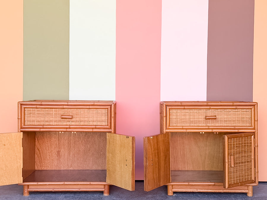 Pair of Coastal Rattan Nightstands