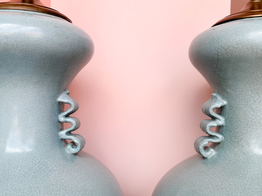 Pair of Sea Blue Crackle Lamps