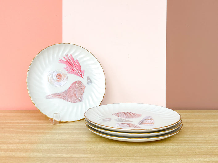 Set of Four Decoupage Shell Plates