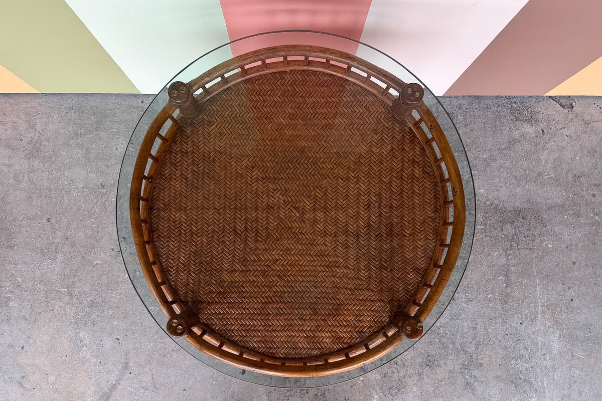 Round Faux Bamboo and Rattan Side Table