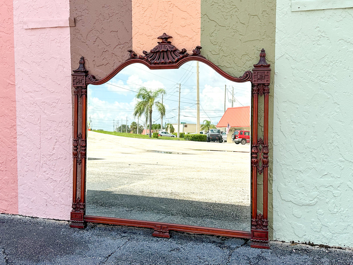 Chinoiserie Chic Wood Carved Pagoda Mirror