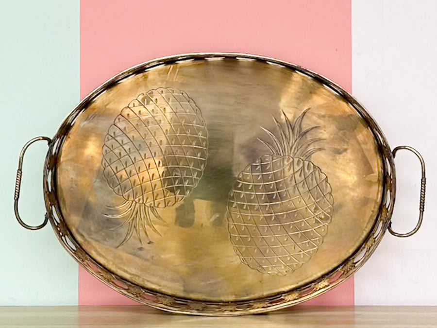 Large Brass Etched Pineapple Tray