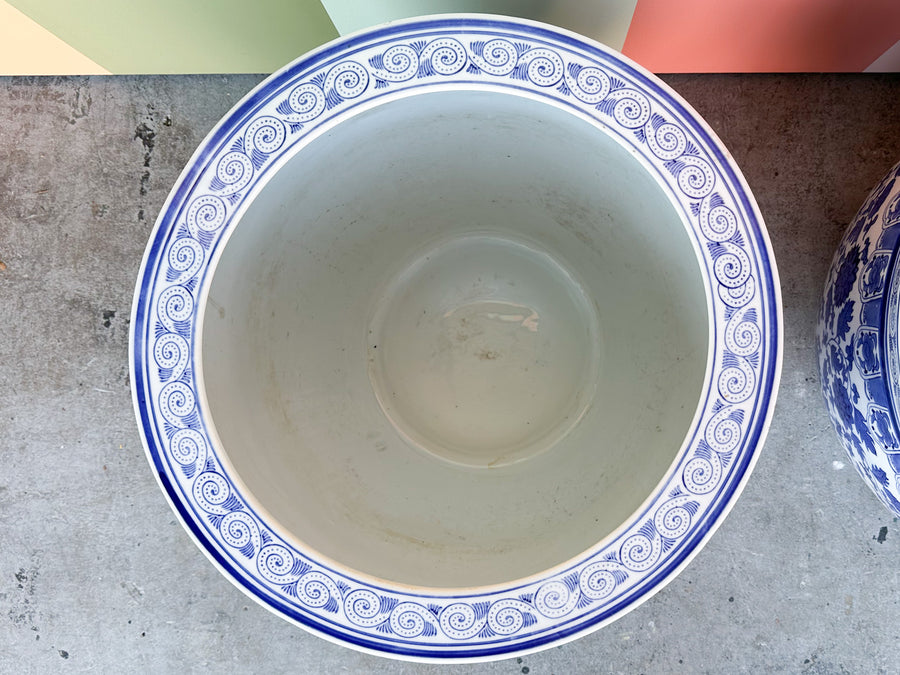 Pair of Huge Blue and White Cachepots