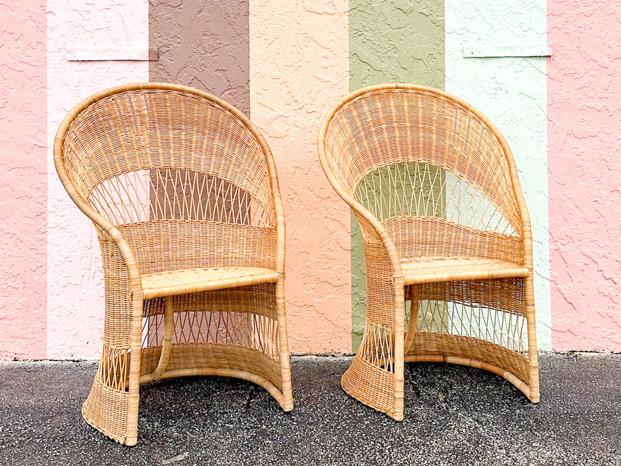 Pair of High Back Rattan Wrapped Chairs