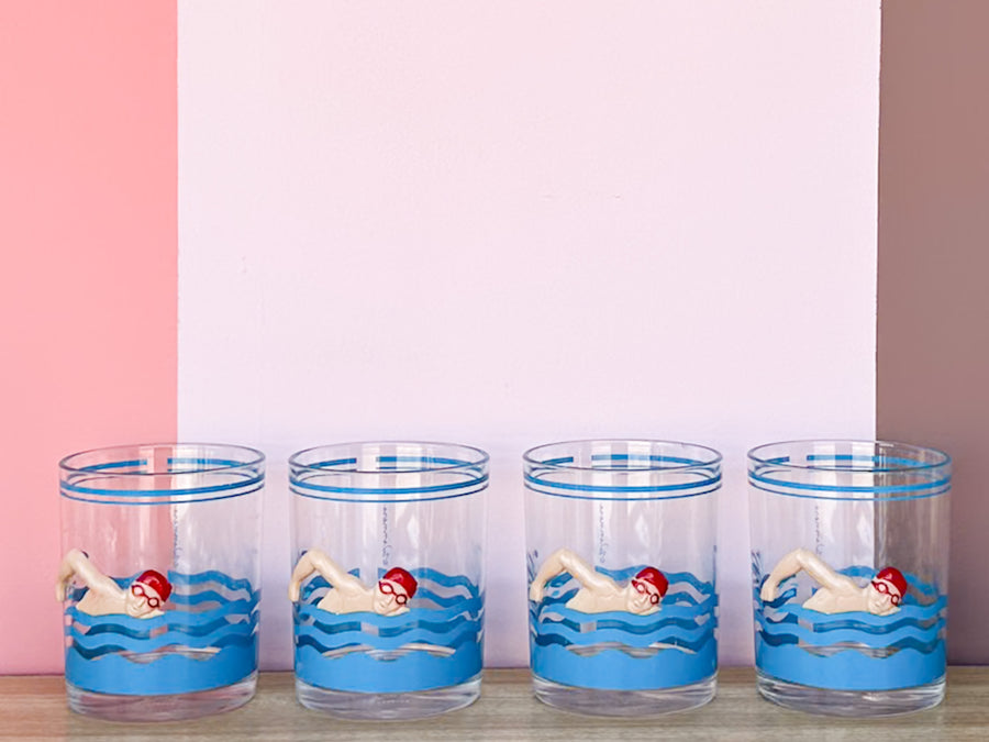 Set of Eight HJ Stotter Swimmer Acrylic Glassware