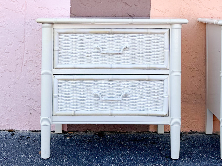 Pair of Faux Bamboo and Rattan Nightstands