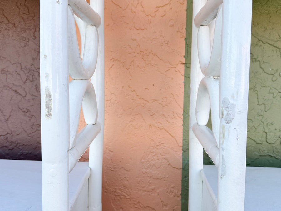 Pair of White Rattan Etageres