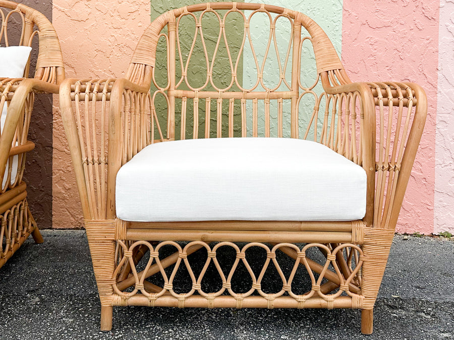 Pair of Kips Bay Show House Rattan Lounge Chairs