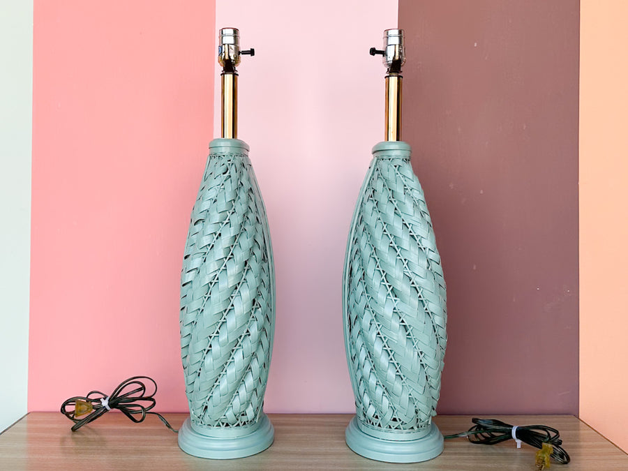 Pair of Island Chic Woven Lamps