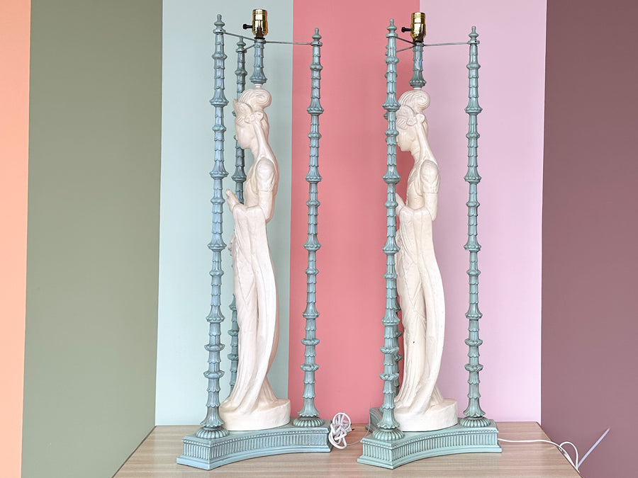 Pair of Huge Quin Yin Chinoiserie Lamps