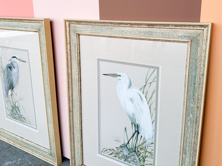 Pair of Old Florida Heron Original Signed Art