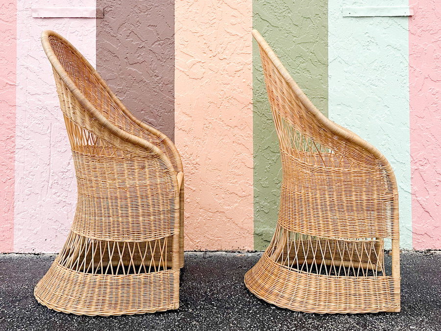 Pair of High Back Rattan Wrapped Chairs