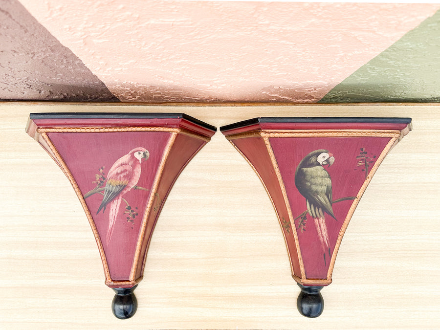 Pair of Hand Painted Bird Wall Shelves