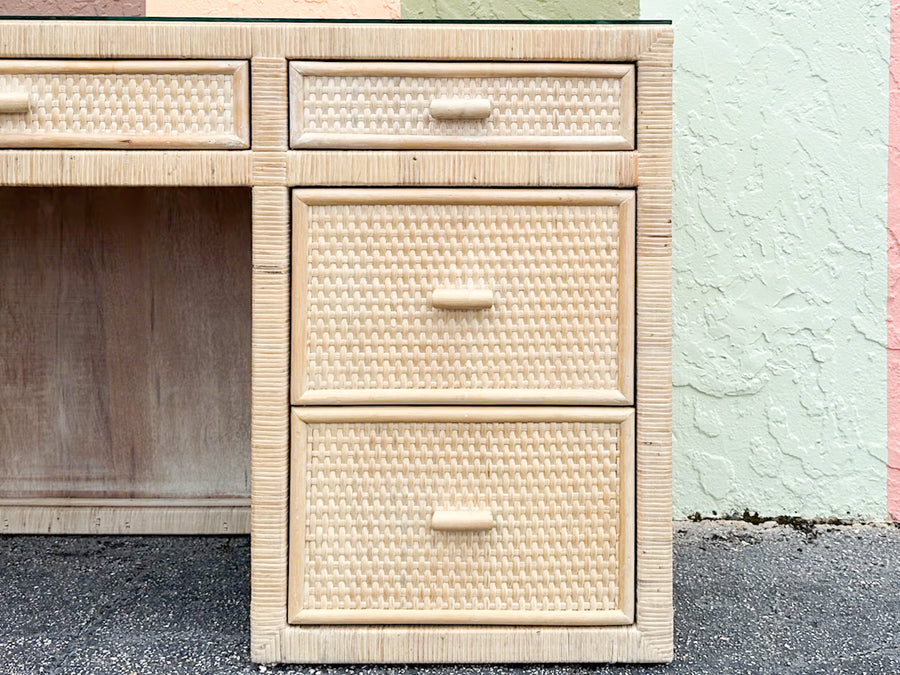 Coastal Style Rattan Wrapped Desk