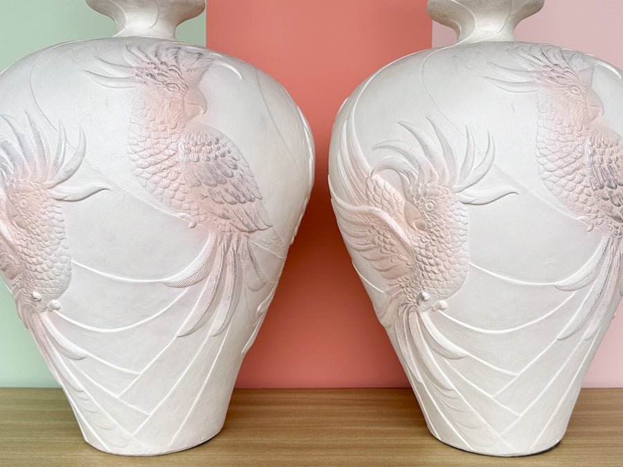 Pair of Large Plaster Cockatoo Lamps