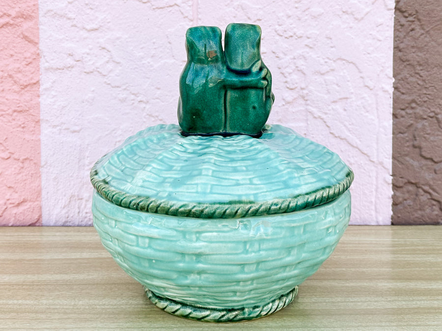 Two Frogs Ceramic Basket