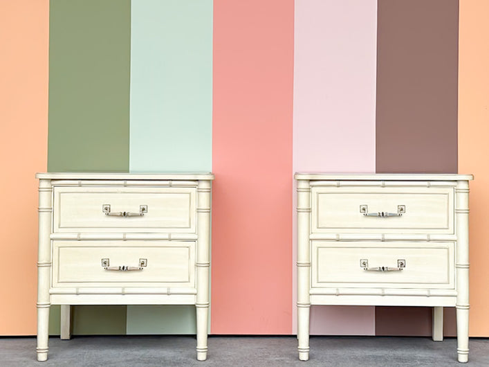 Pair of Henry Link Faux Bamboo Nightstands