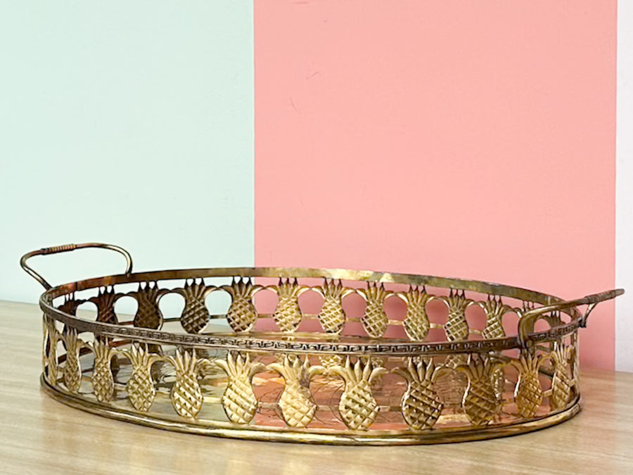 Large Brass Etched Pineapple Tray