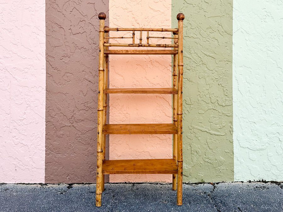 Petite Tortoiseshell Rattan and Wood Etagere