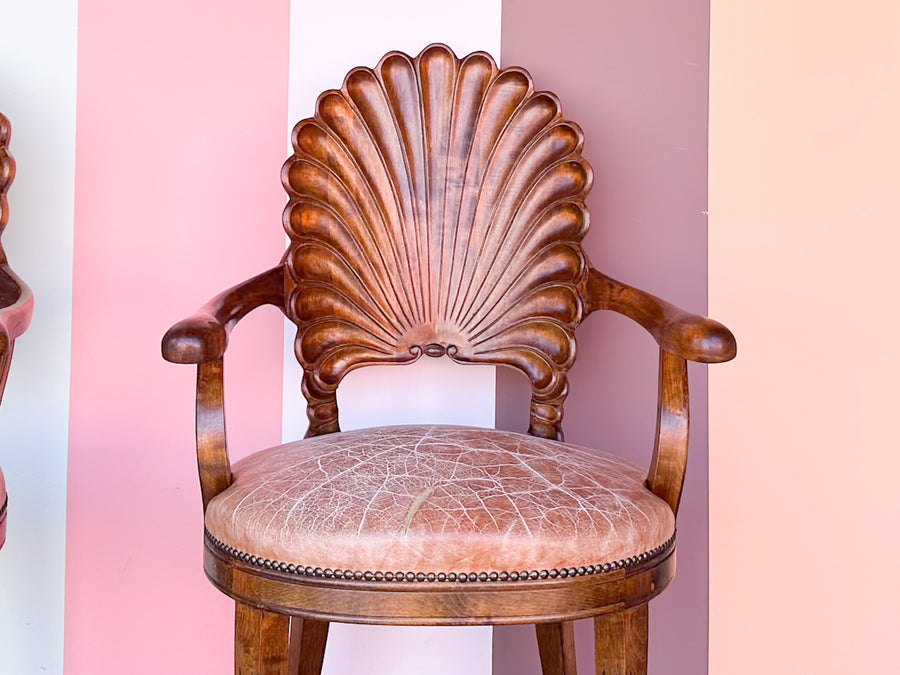 Pair of Shell Wood Back Accent Chairs