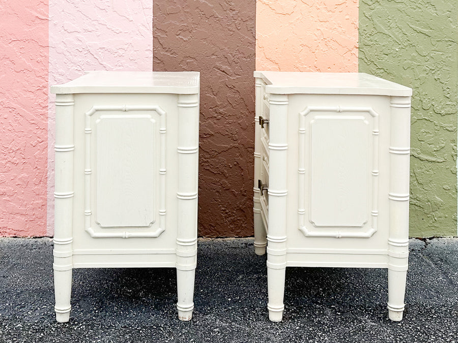 Pair of Greek Key and Faux Bamboo Nightstands