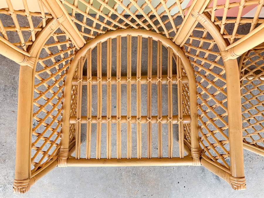 Pair of High Back Rattan Lattice Chairs