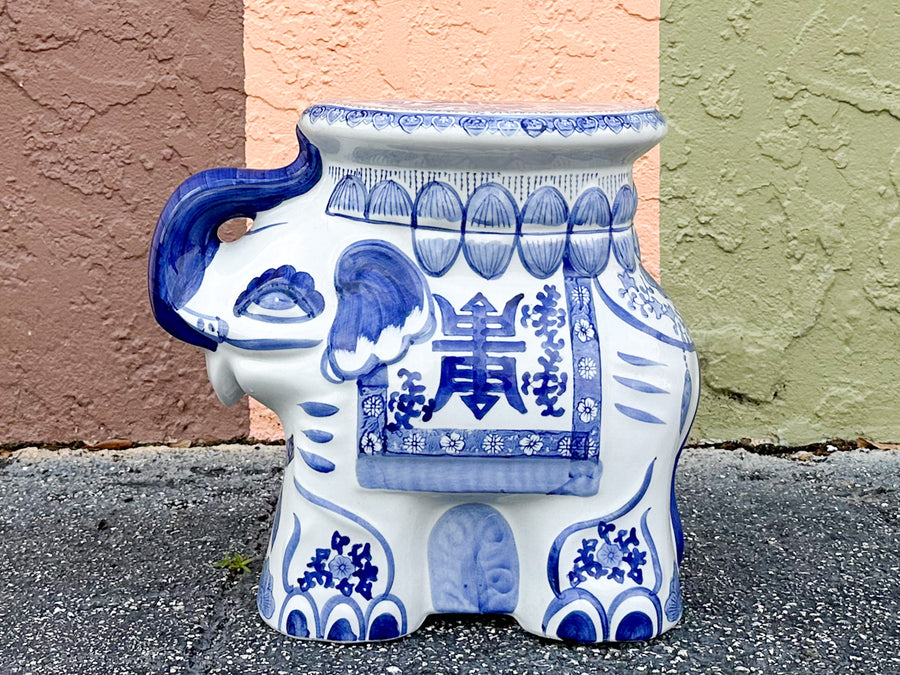 Kips Bay Show House Blue and White Elephant Garden Seat