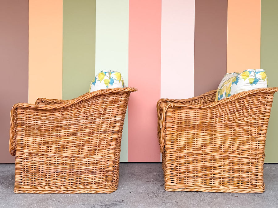 The Wicker Works Pair of Braided Rattan Lounge Chairs