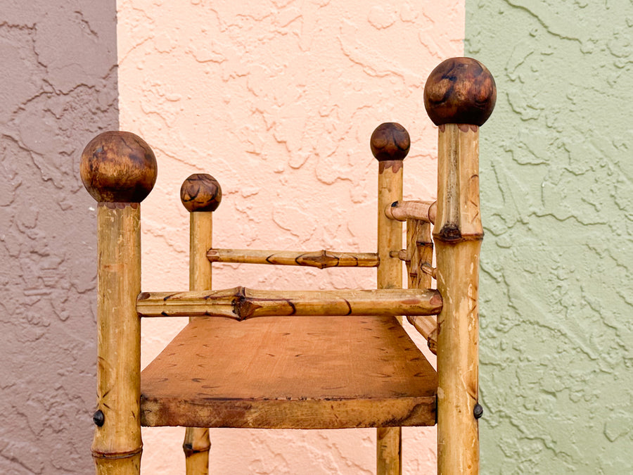 Petite Tortoiseshell Rattan and Wood Etagere