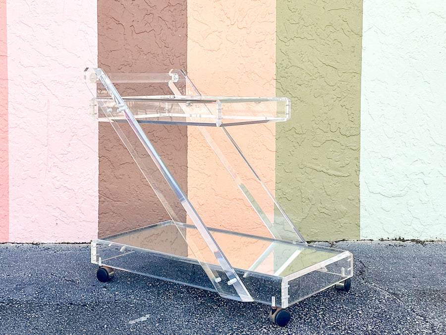 Fab MCM Mirrored Lucite Bar Cart