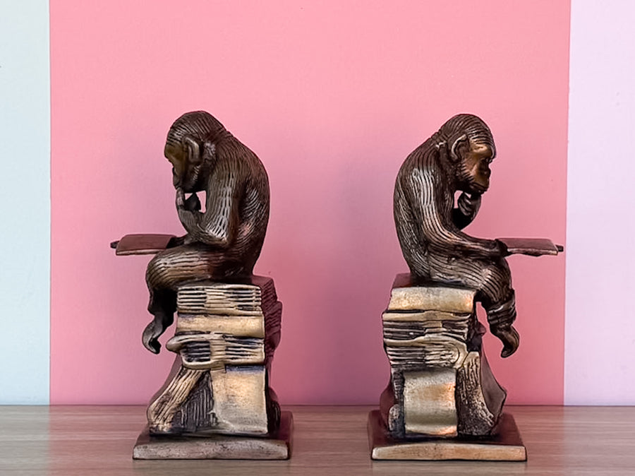 Reading Monkey Brass Bookends