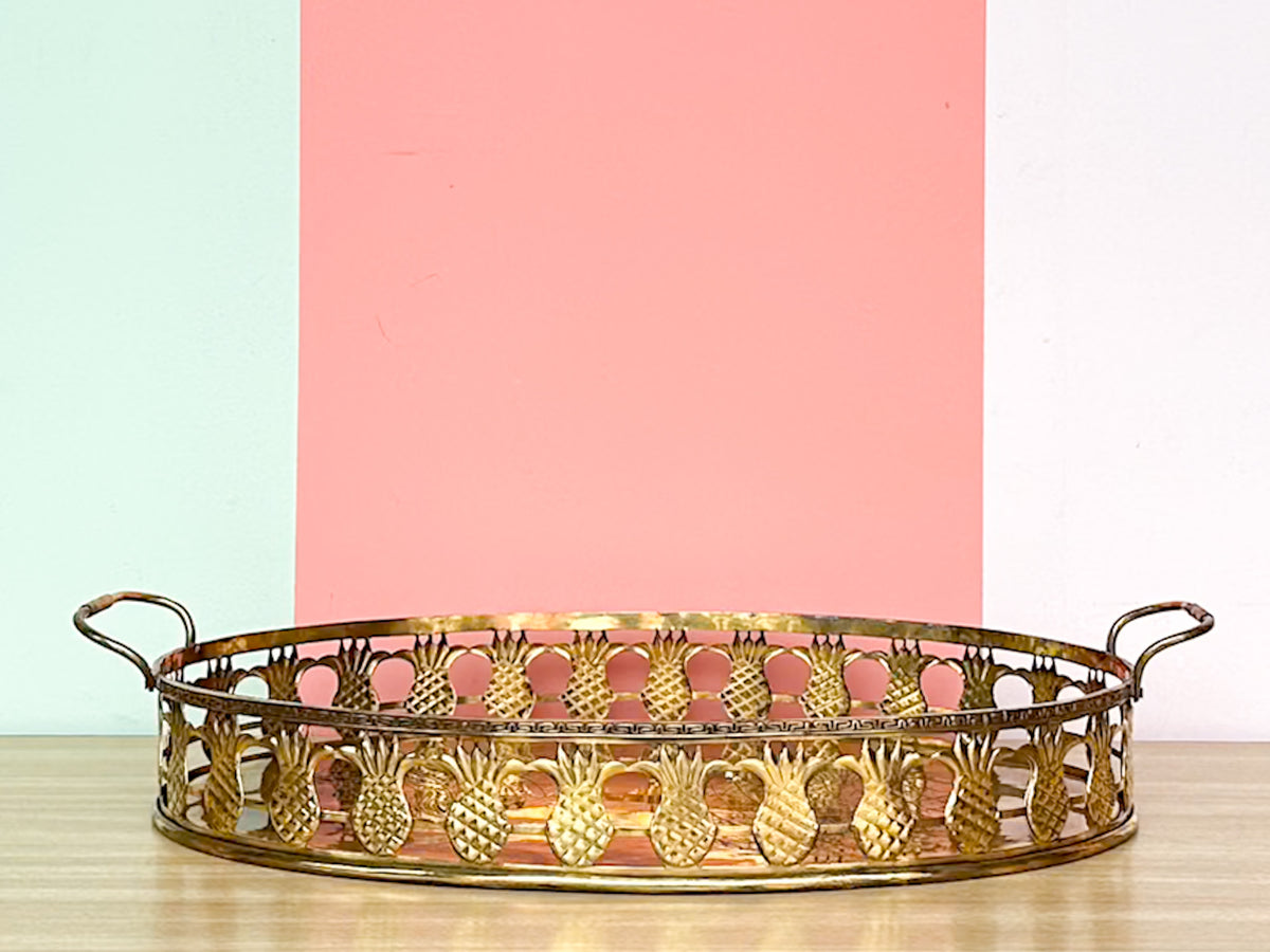 Large Brass Etched Pineapple Tray