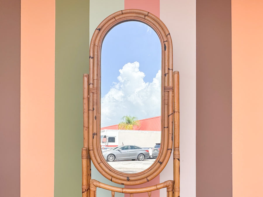 Old Florida Rattan Cheval Mirror