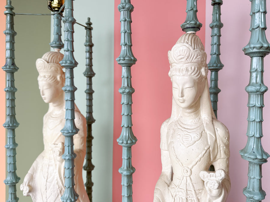 Pair of Huge Quin Yin Chinoiserie Lamps