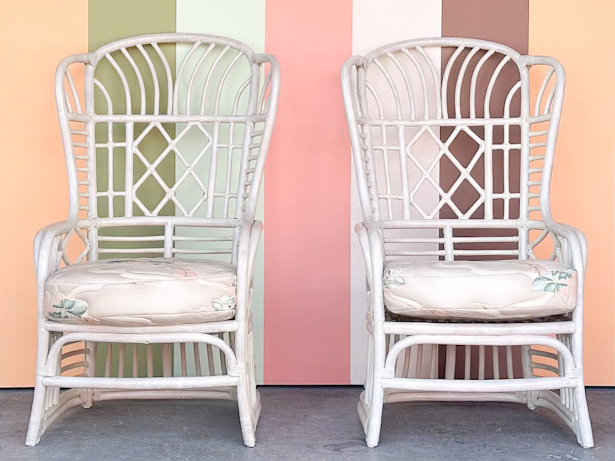 Pair of Ficks Reed Rattan Wing Back Chairs
