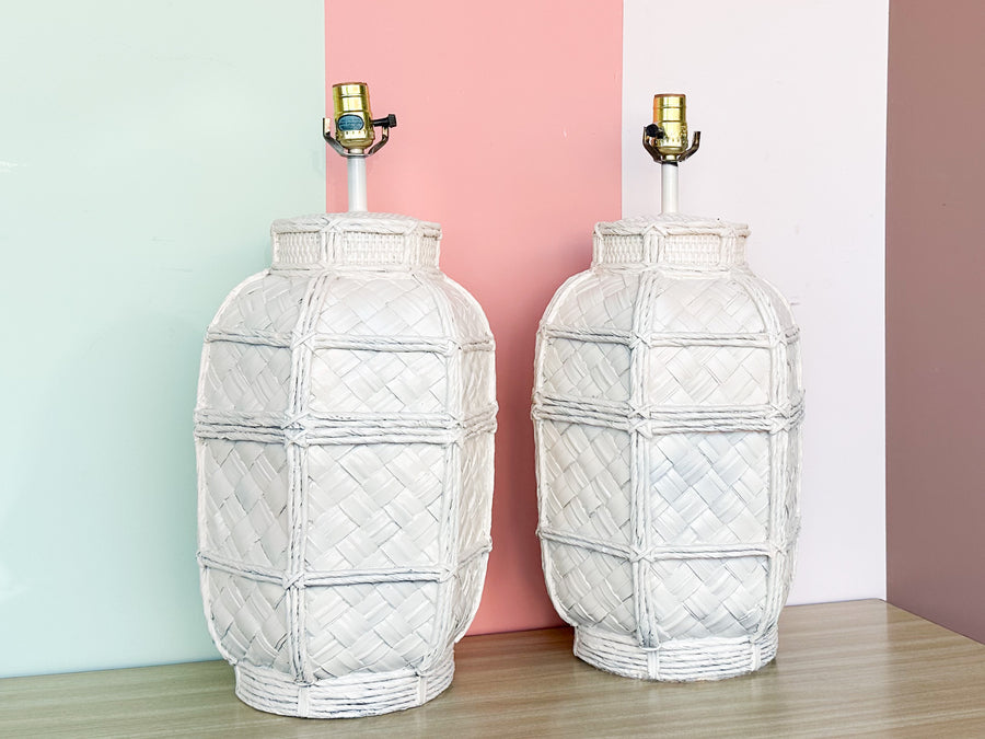 Pair of Woven Ceramic Basket Lamps