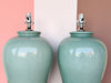 Pair of Seafoam Crackle Ginger Jar Lamps