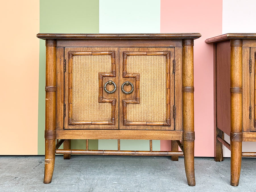 Pair of Handsome Thomasville Faux Bamboo Nightstands