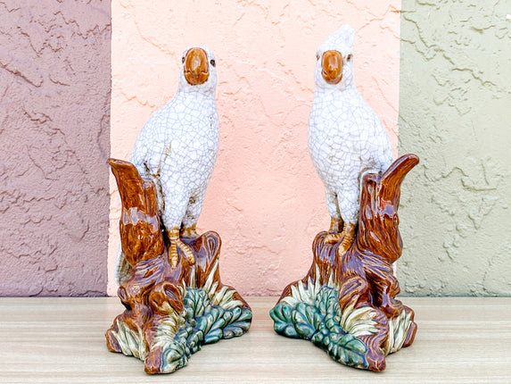 Pair of Ceramic Cockatoos