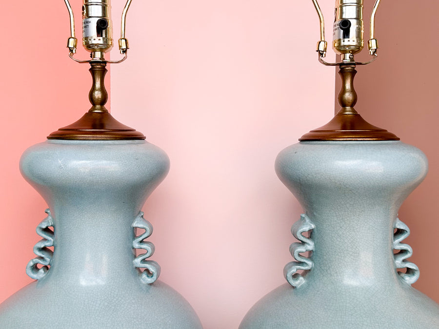 Pair of Sea Blue Crackle Lamps