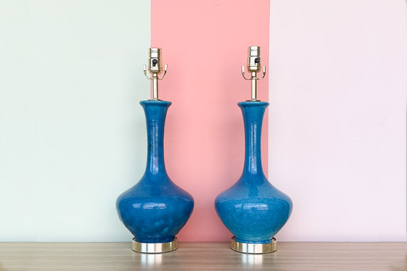 Pair of Ocean Blue MCM Style Lamps