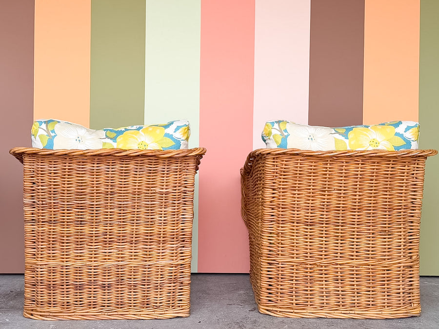 The Wicker Works Pair of Braided Rattan Lounge Chairs