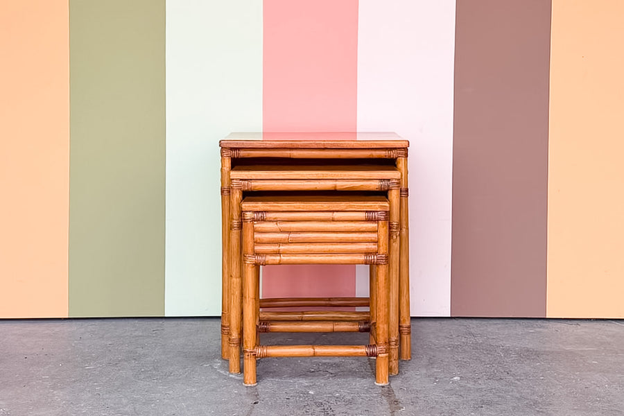 Frankl Style Trio of Rattan Nesting Tables