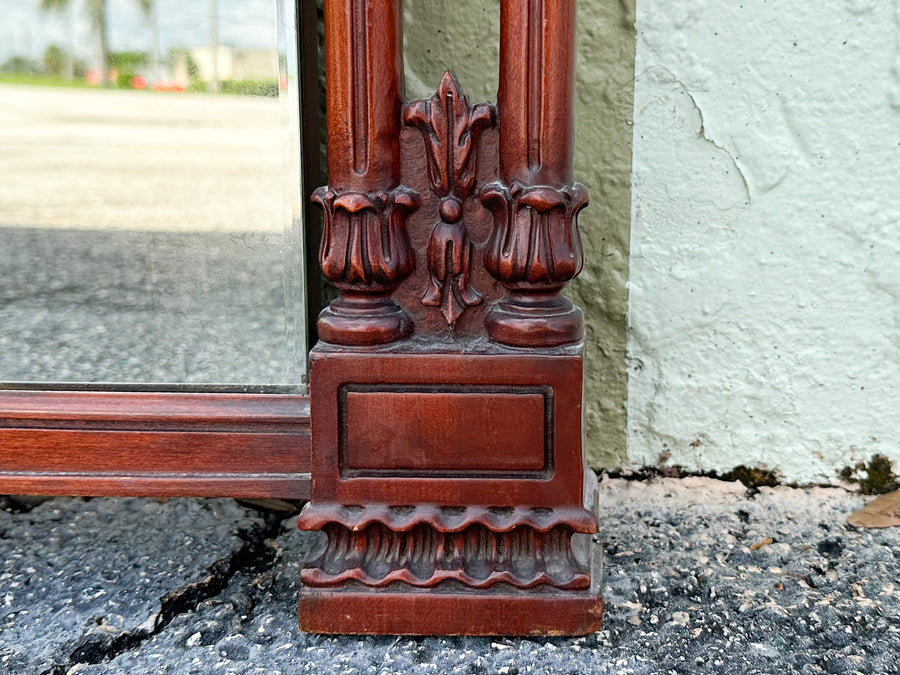 Chinoiserie Chic Wood Carved Pagoda Mirror