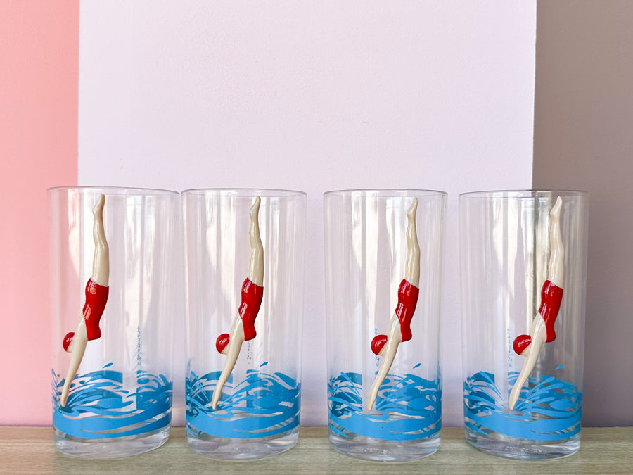 Set of Eight HJ Stotter Swimmer Acrylic Glassware
