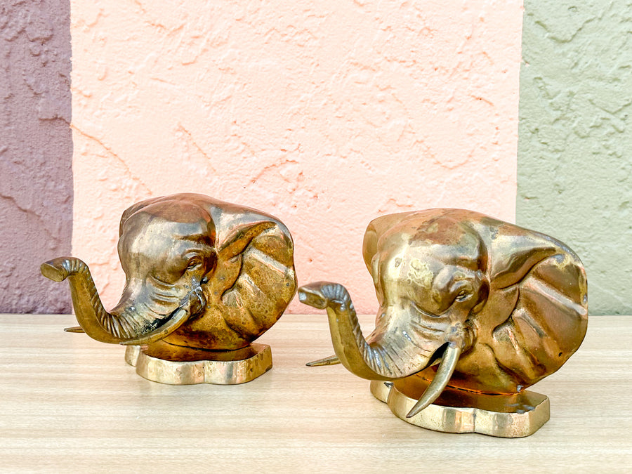 Pair of Brass Elephant Book Ends